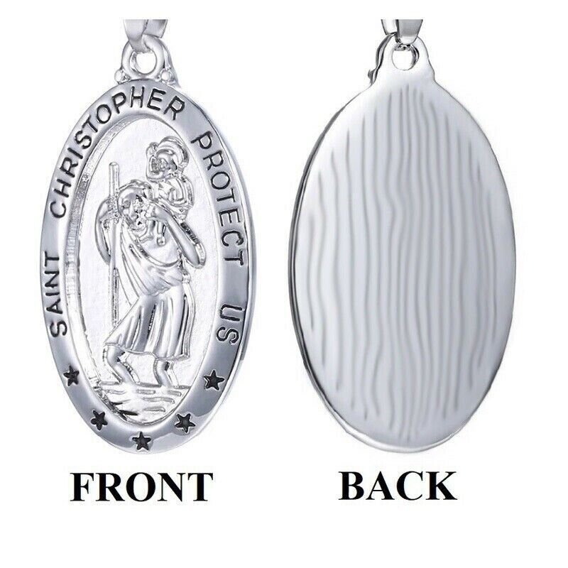 925 Sterling Silver Women's 20" Link Chain Necklace with Oval Saint Christopher