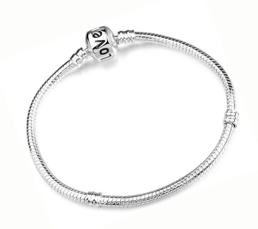 2 PcSet 925 Sterling Silver 7.5" Bracelet Bangle Fits Big Hole European Bead D92