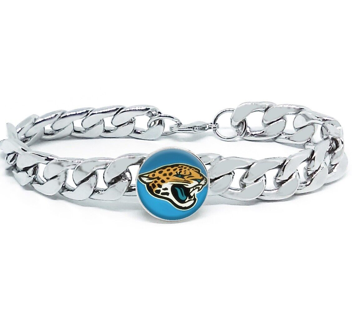 Jacksonville Jaguars Silver Mens Curb Link Chain Bracelet Football Gift D4-1
