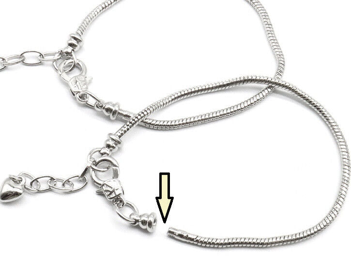 3 Pc Lot 925 Sterling Silver Womens DIY Charm Bracelet Ends Remove D403C