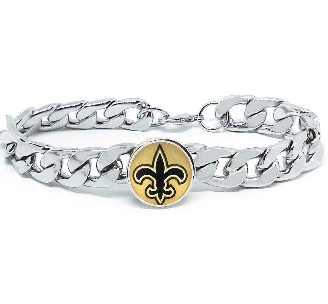 New Orleans Saints Silver Mens Curb Link Chain Bracelet Football Gift D4-1