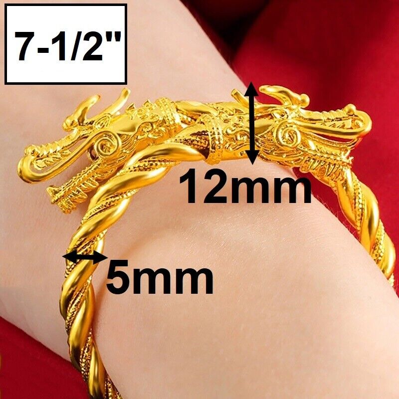18k Yellow Mens Womens Adjustable Dragon Bracelet Bangle 6" 7" 7.5" 8" 9" Inch