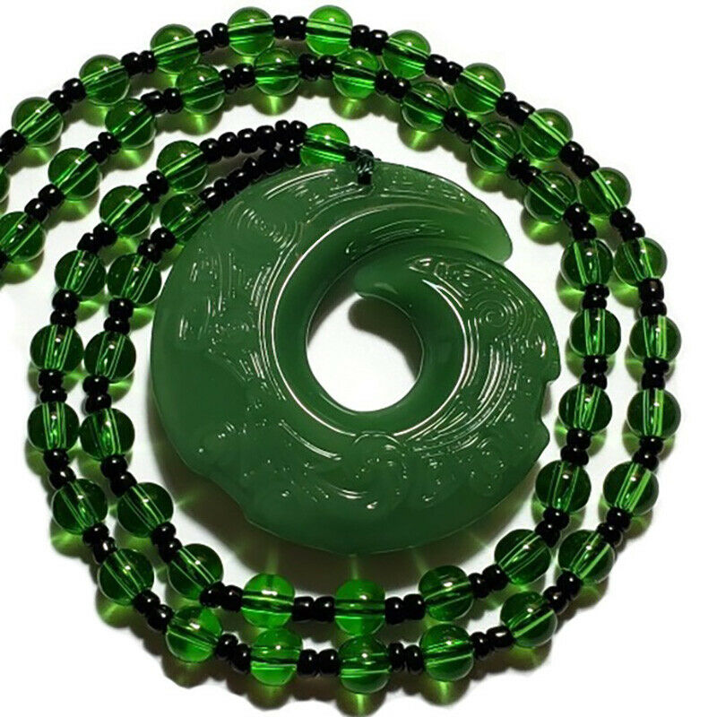 Burmese Grade A Jadeite Jade Dragon Claw Pendant Crystal Bead Necklace D935