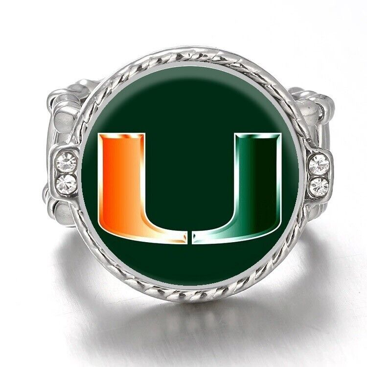 Miami Hurricanes Silver Women'S Crystal Accent Football Ring W Gift Pkg D12