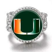 Miami Hurricanes Silver Women'S Crystal Accent Football Ring W Gift Pkg D12