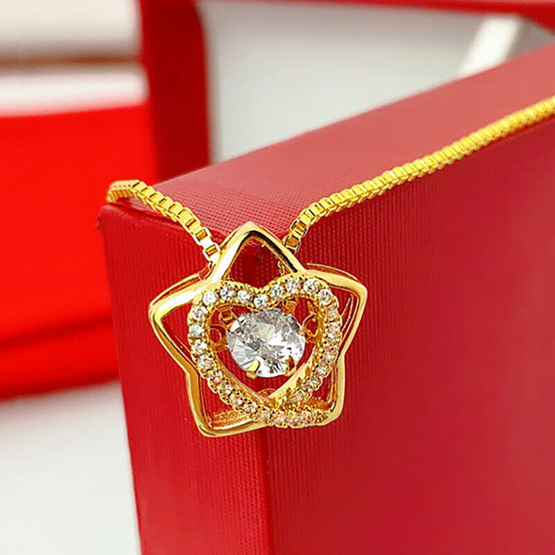 24k Gold Women's Elegant Snake Box Link 18" Chain Heart Necklace w GiftPkg D934