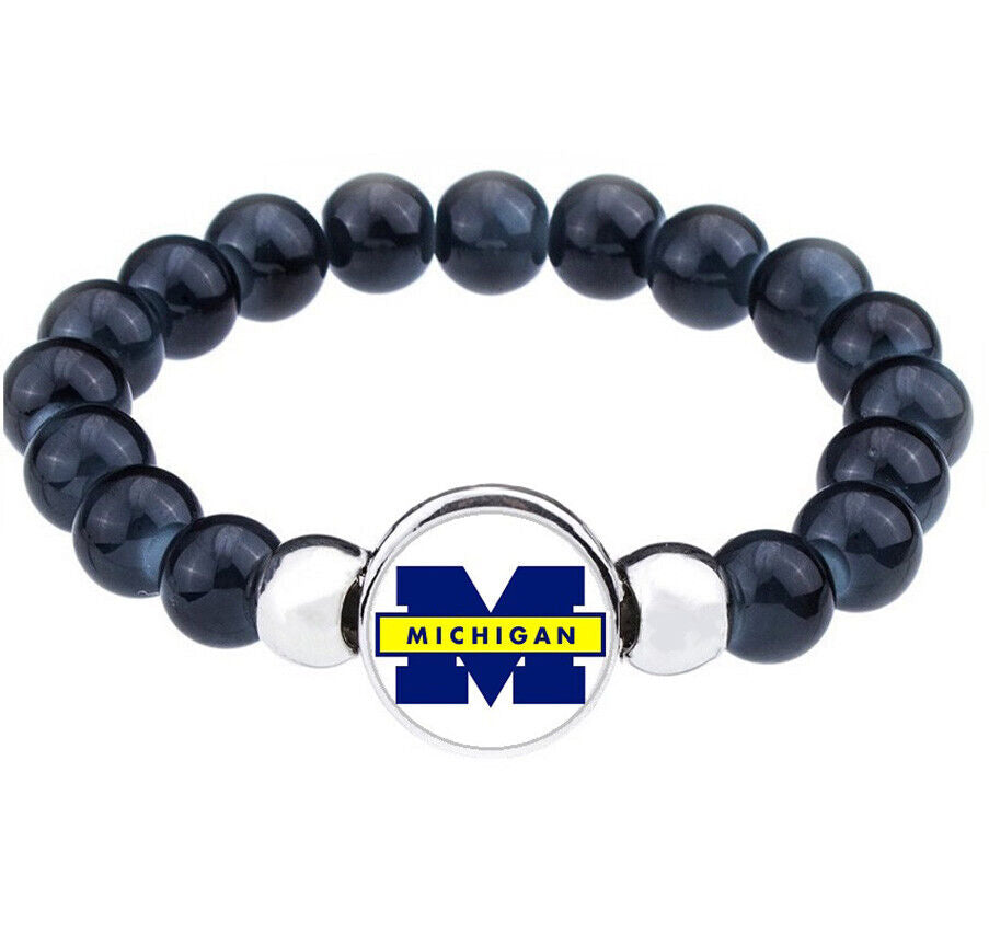 University Michigan Wolverines Womens Mens Black Beaded Chain Bracelet Gift D1