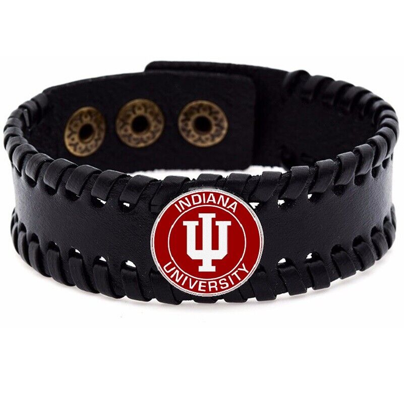 Indiana University Hoosiers Men'S Women'S Black Leather Bracelet Jewelry Gift D8