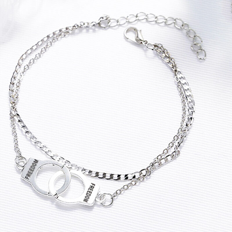 Boho Freedom Infinity Handcuff Stainless Steel Anklet Chain Bracelet Adj to 9.5"