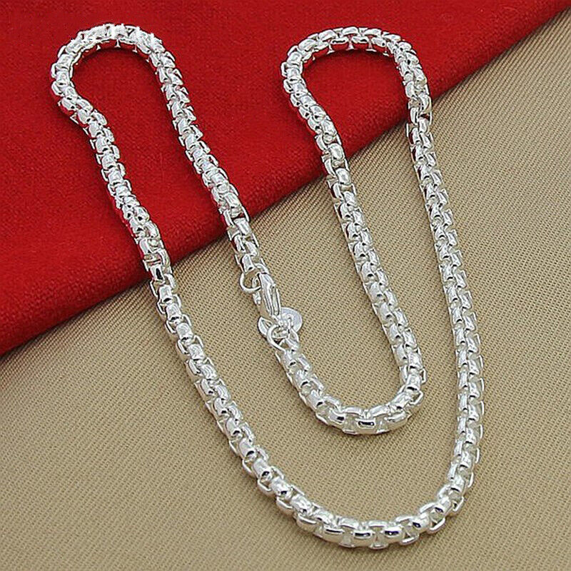 925 Sterling Silver Womens Round Box Link Chain Large 20" Necklace w GiftPg D615