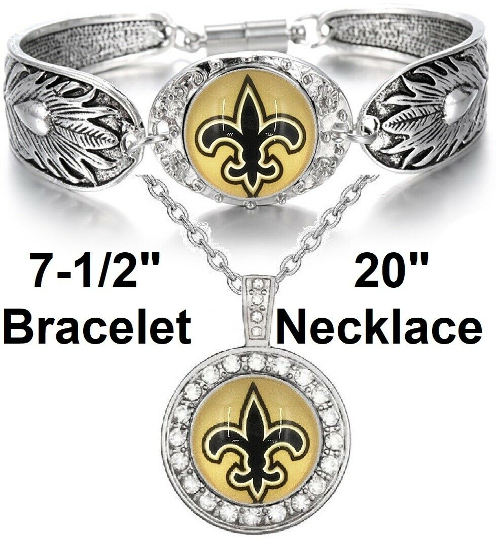 New Orleans Saints Gift Womens 925 Sterling Silver Necklace Bracelet Set D3D18