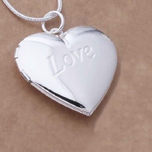 925 Sterling Silver Snake Chain 24" Necklace, Heart Photo Locket D641