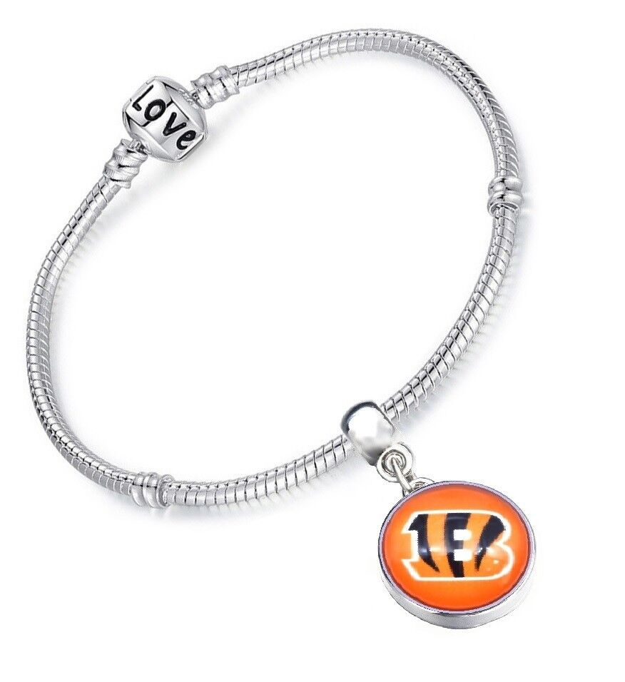 Cincinnati Bengals Womens Sterling Silver Snake Link Bracelet Football Gift D13