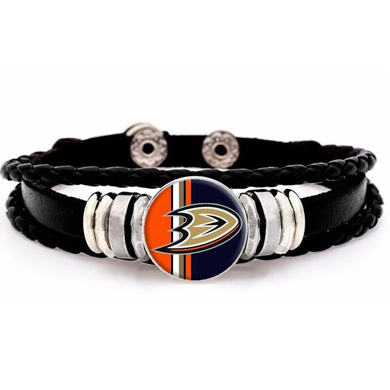 Special Anaheim Ducks Unisex Black Leather Hockey Bracelet Gift D14