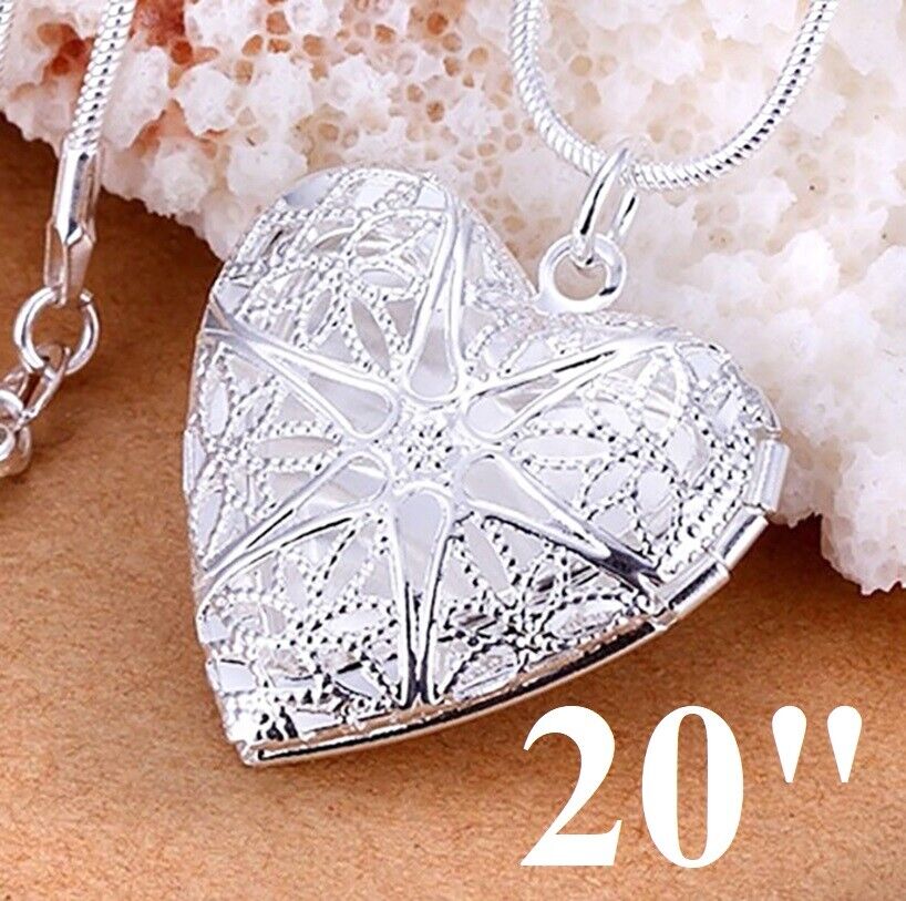 925 Sterling Silver Women's Long 20" Chain Necklace And Heart Locket D196C