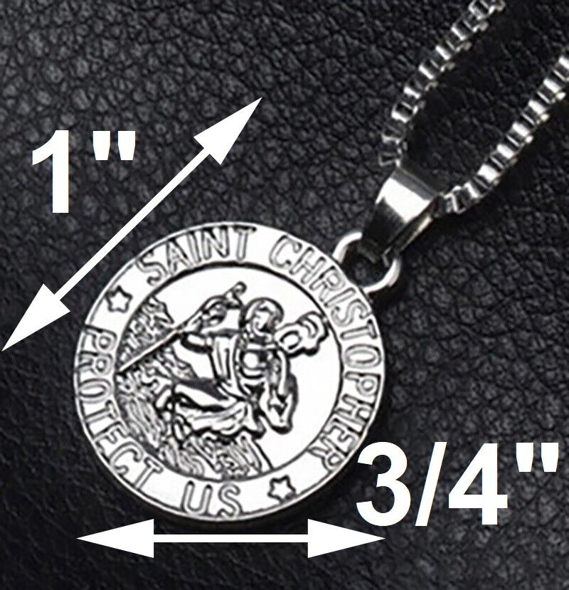 925 Sterling Silver Chain Link Men's Women's Necklace And Saint Christopher D813