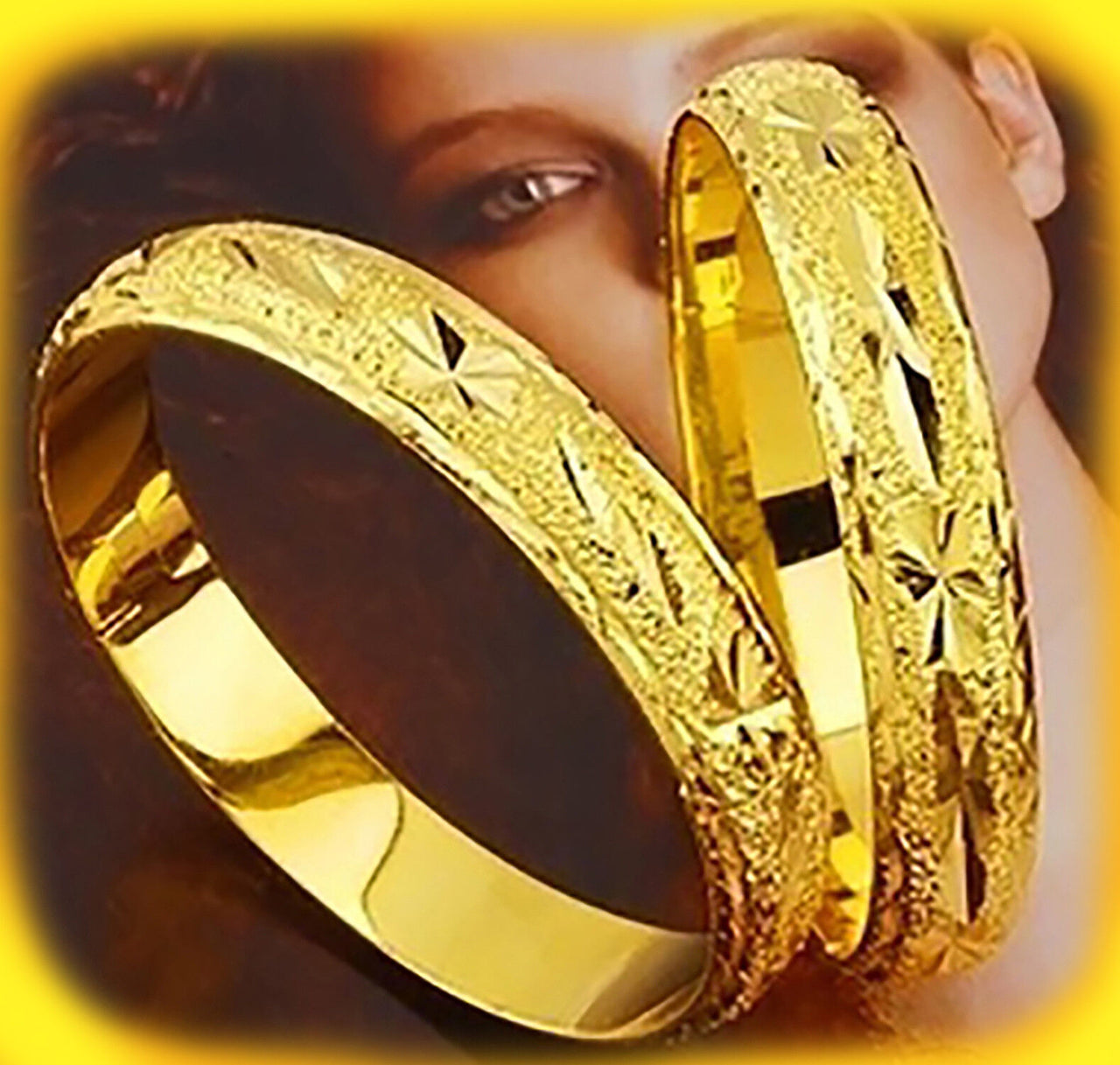 24k Yellow Gold Womens Teen Small 7" Size Bangle Bracelets 8mm Italian Cut D604