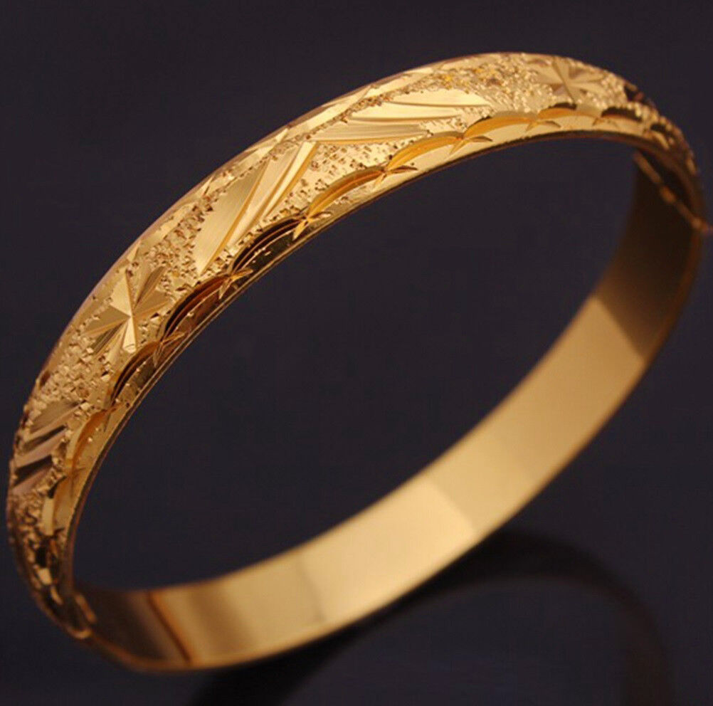 24k Yellow Gold Bracelet Bangle Elegant Carved Women's Opening w Gift Pkg D225