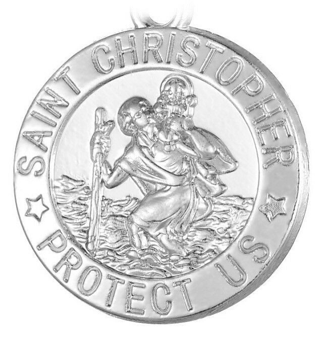 925 Sterling Silver Womens 24"  Link Chain Necklace With St Saint Christopher