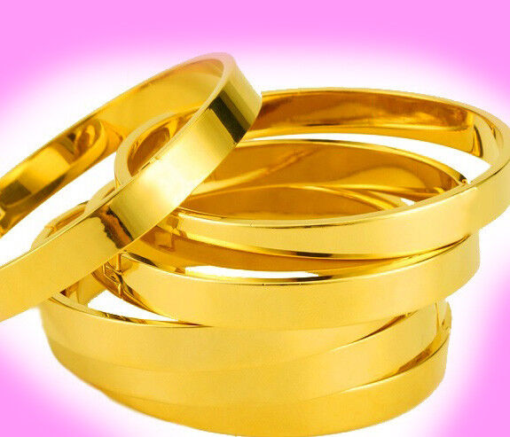 24k Gold Bracelets Bangle Womens Mens Smooth Polish Hinged Opening GiftPkg D496G