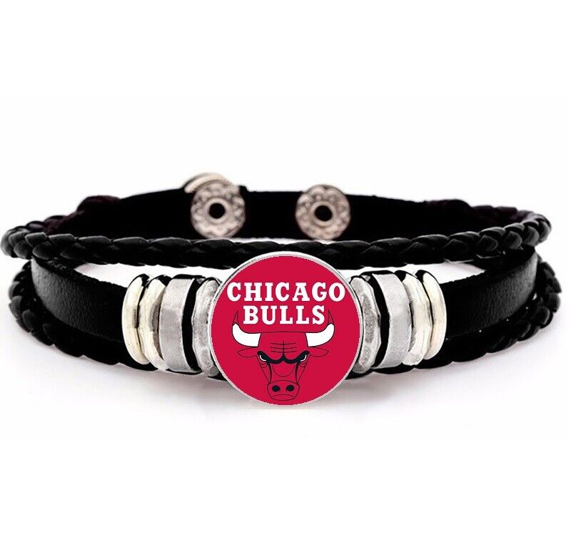 Chicago Bulls Mens Womens Black Leather Adjustable Bracelet W Gift Pkg D14