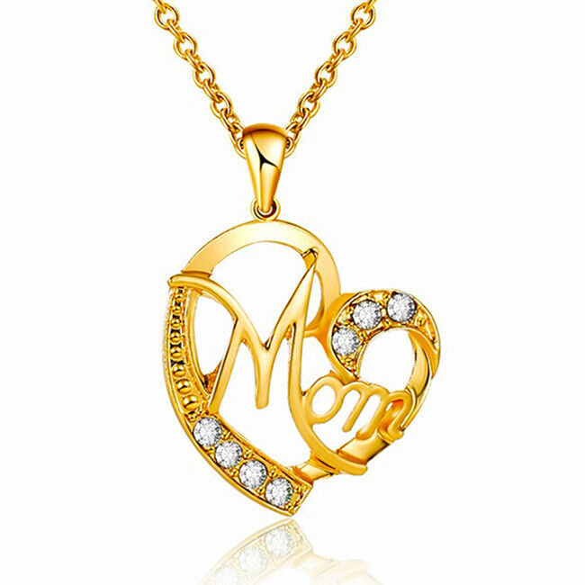 Mothers Day 18k Yellow Gold Women's Link Chain Necklace With Mom Pendant D891
