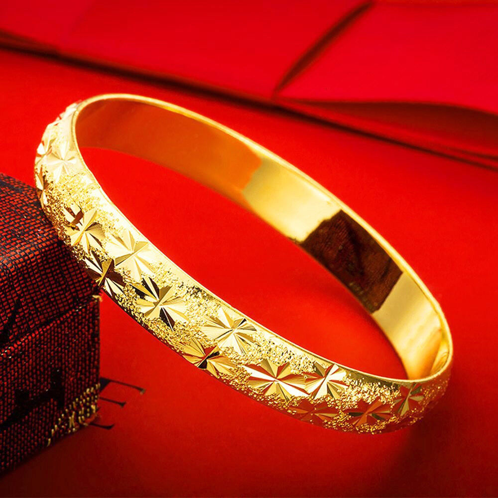 18k Yellow Gold Womens Opening Bracelets Bangles 7" Starburst Cut D630