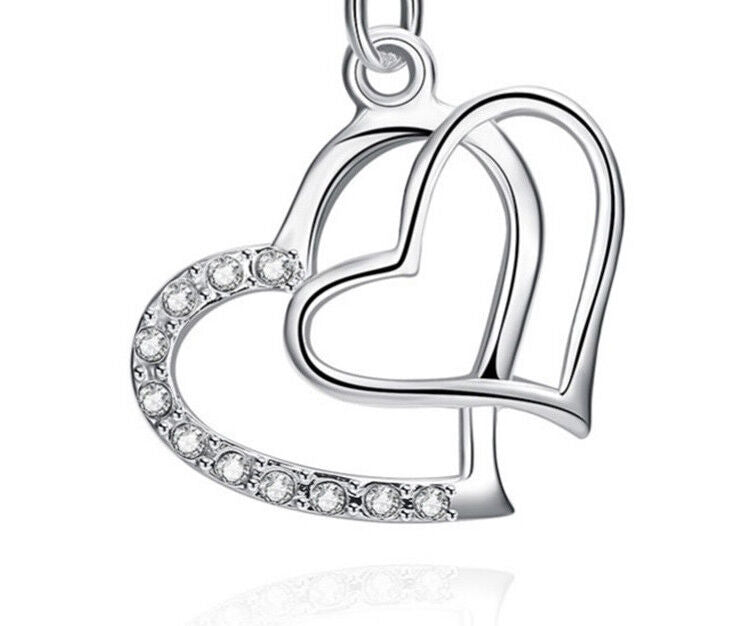 925 Sterling Silver Women;s Snake Chain 24" Necklace With Heart Pendant D547C
