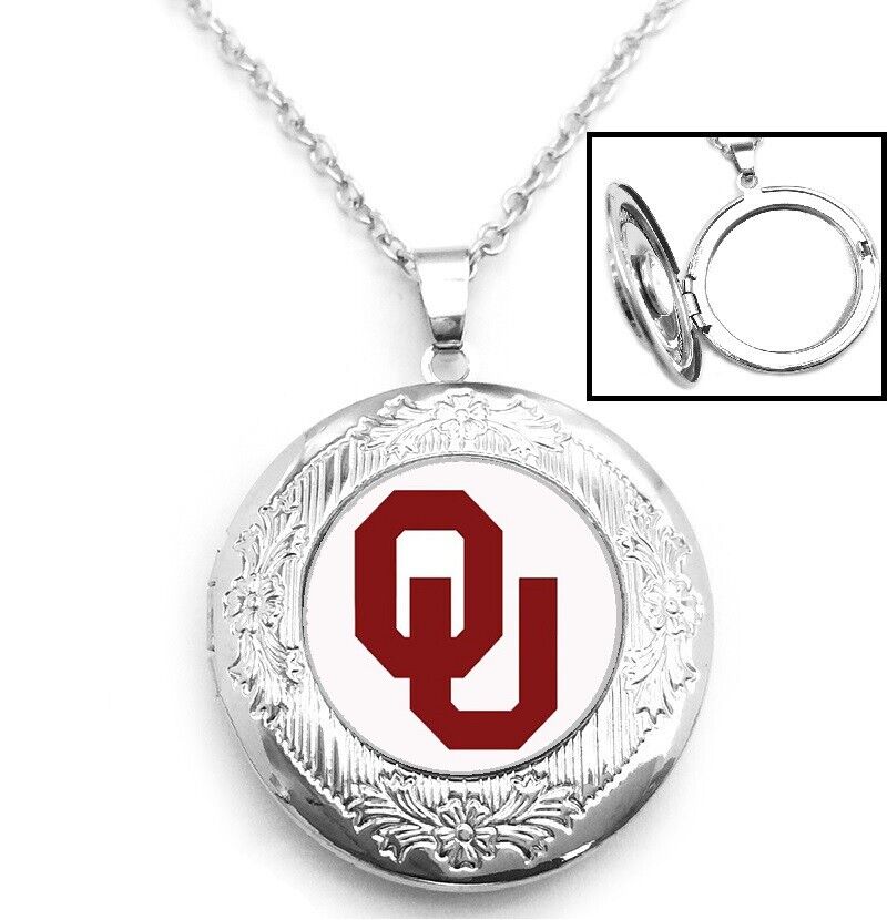 Special Oklahoma Sooners Sterling Silver Link Chain Necklace And Locket Gift D16