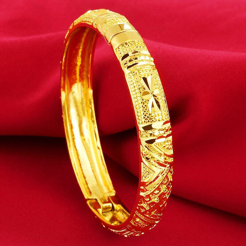 24k Yellow Gold Small 6.5 6-1/2" Opening Bracelet Bangle Italian-Cut Womens D808
