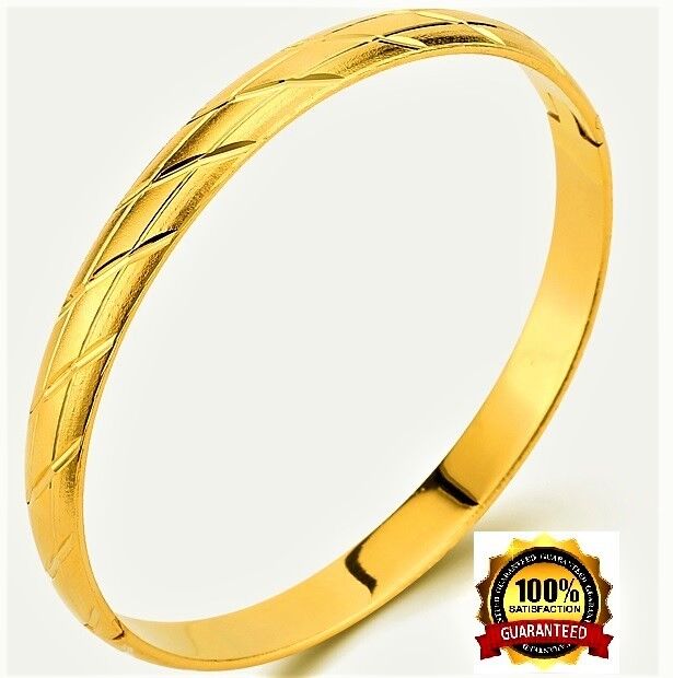 18k Yellow Gold Bracelet Bangle Womens Opulent Cross Cut Opening GiftPkg D415-4