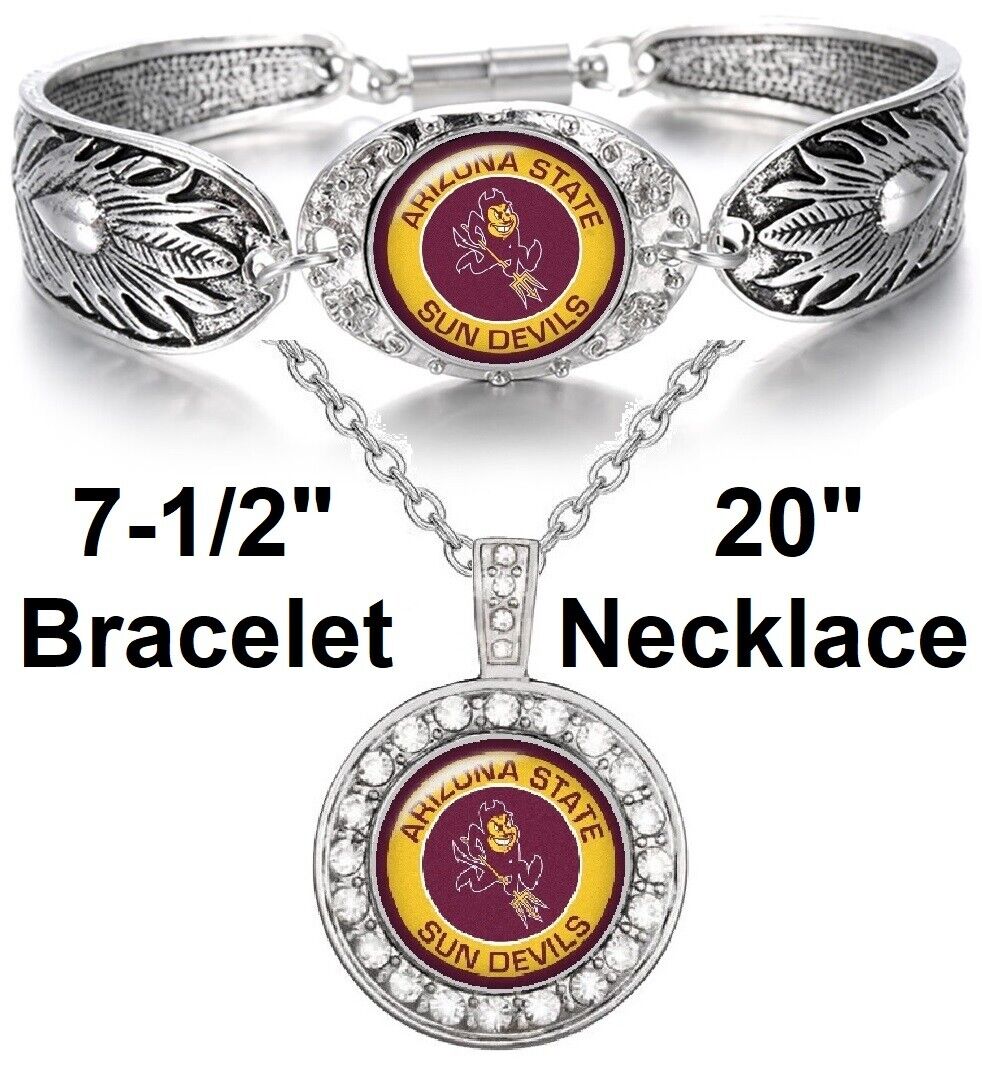 Arizona State Sun Devils Womens Sterling Silver Necklace Bracelet Gift Set D3D18
