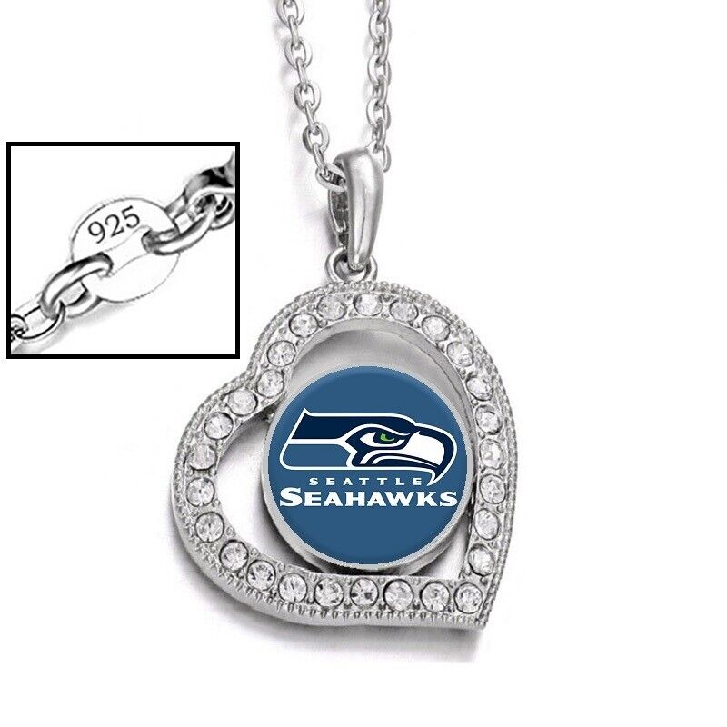 Seattle Seahawks Womens 925 Sterling Silver Link Chain Heart Necklace D19