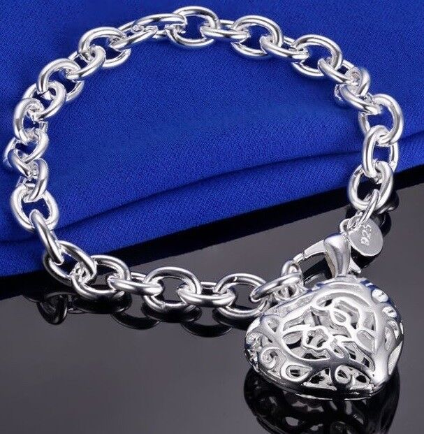 Mothers Day 925 Sterling Silver Womens Heart Link Adjustable Bracelet  D473E