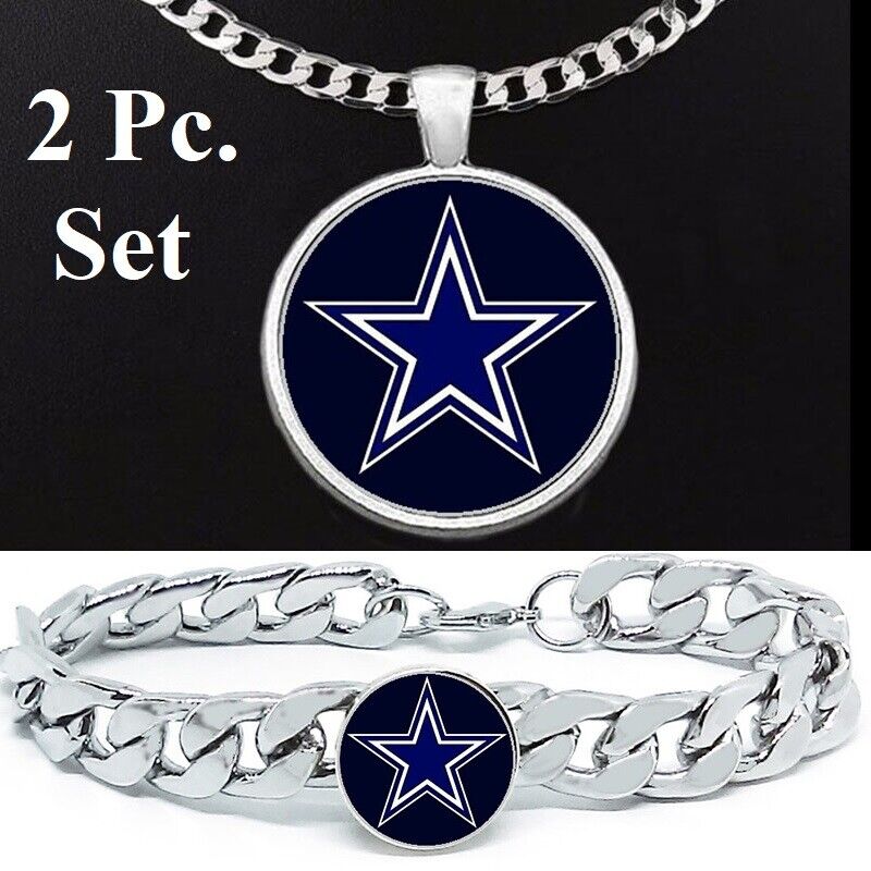 Dallas Cowboys Giftset Mens Stainless Steel 24" Pendant Necklace W Bracelet D4D5