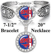 2 Pc Gift Set Smu Mustangs Womens 925 Sterling Silver Necklace Bracelet D3D18