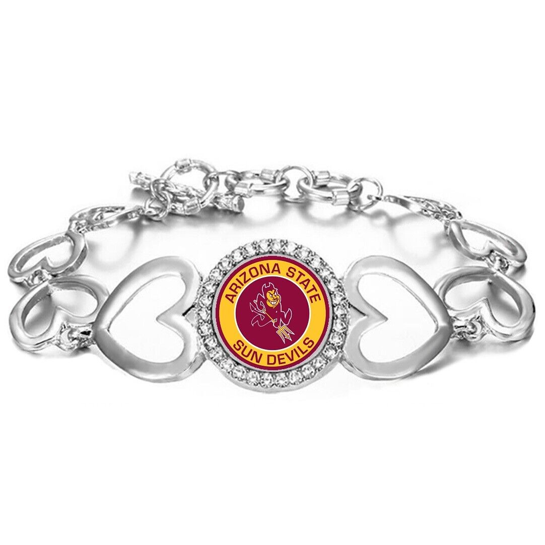 Arizona State Sun Devils Womens Silver Heart Link Adjust. Bracelet W Gift Pk D27