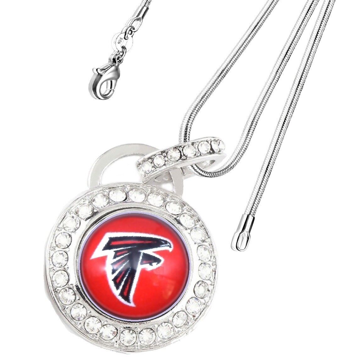 Atlanta Falcons Sterling Silver Womens Link Chain Necklace W Crystal Pendant D17