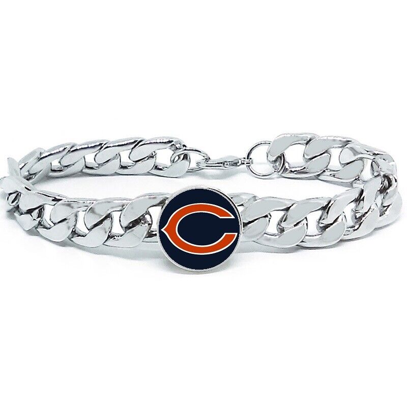 Chicago Bears Silver Mens Curb Link Chain Bracelet Football Gift D4