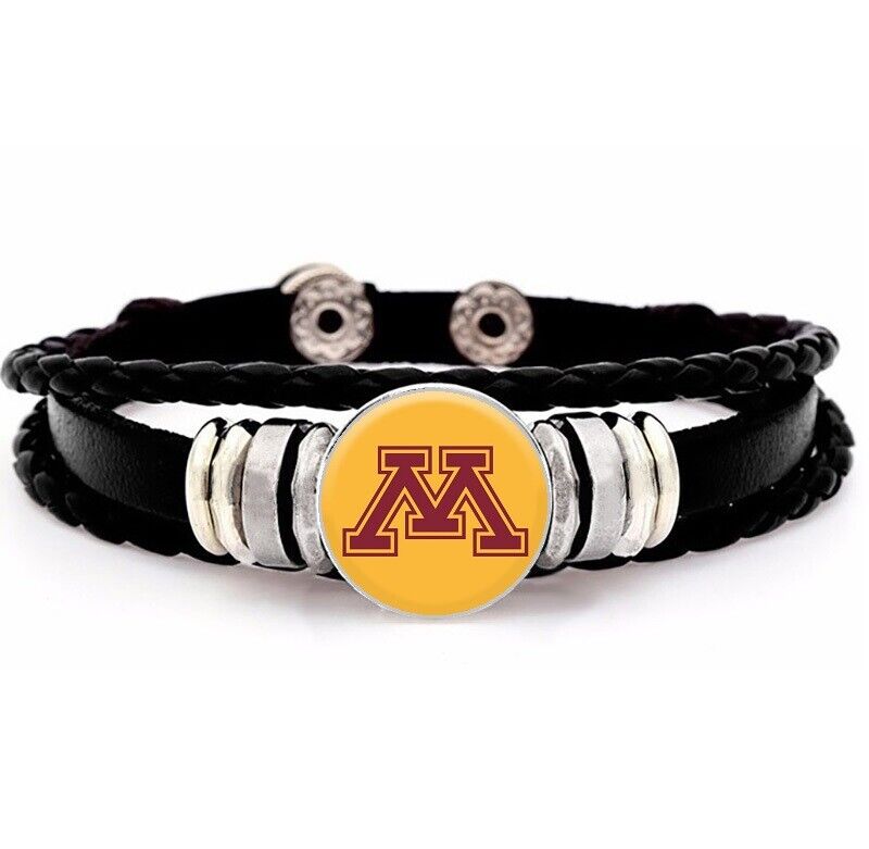 University Minnesota Golden Gophers Mens Womens Black Leather Bracelet Wgift D14