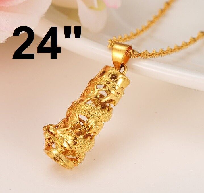 18" 20" 24" 30 Size 24k Gold Womens Mens Dragon Pendant Chain Link Necklace D545