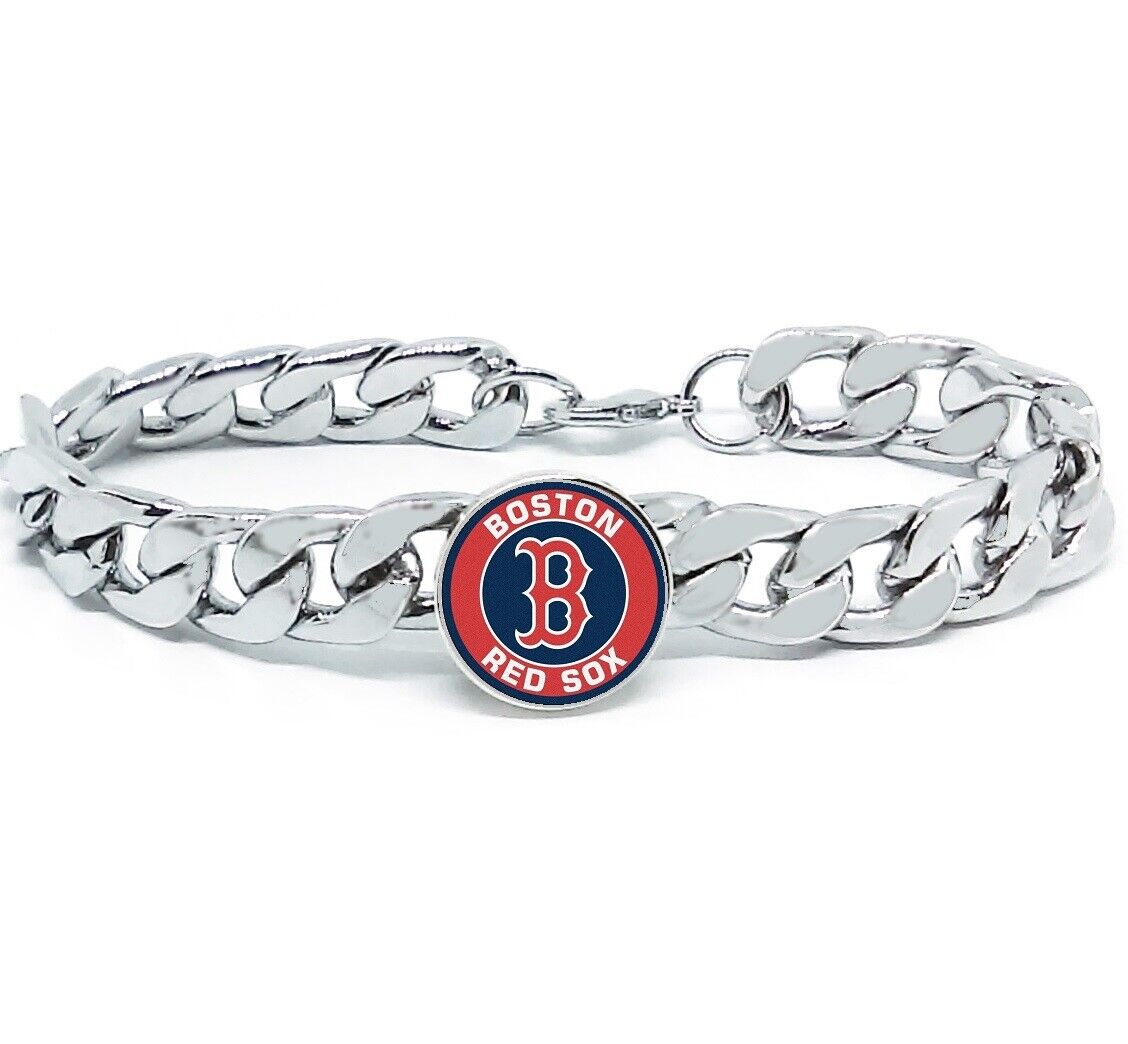 Boston Red Sox Stainless Wide Womens Mens Link Chain Bracelet Baseball Gift D4