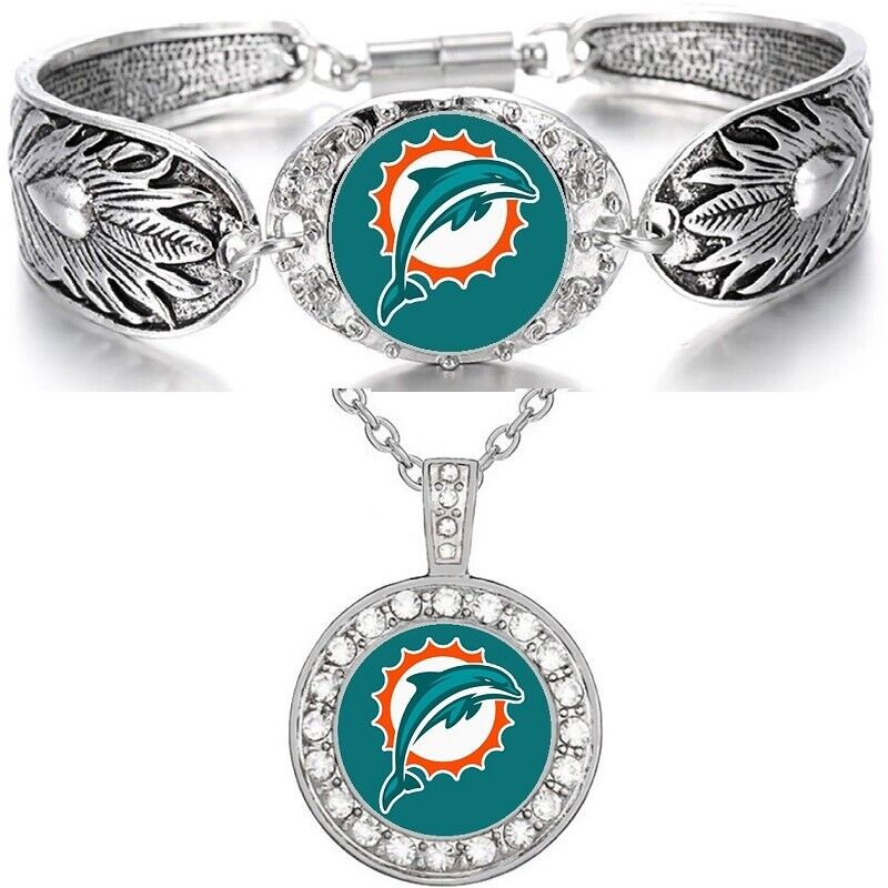 Miami Dolphins Gift Womens 925 Sterling Silver Necklace Bracelet Set D3D18