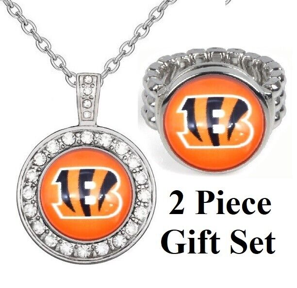 Cincinnati Bengals Gift Set Womens 925 Sterling Silver Necklace With Ring D18D2