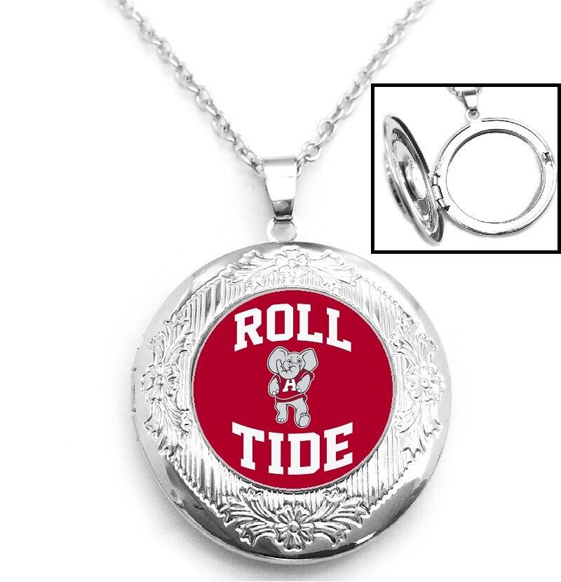 Alabama Crimson Roll Tide Womens 925 Sterling Silver Necklace, Locket Gift D16S