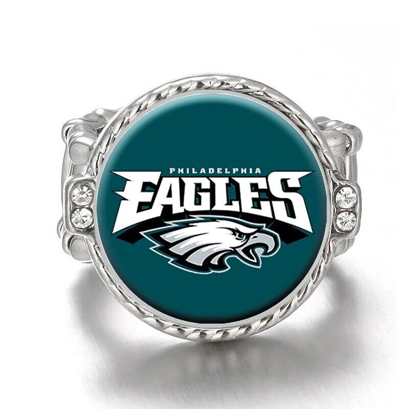 Philadelphia Eagles Silver Women'S Crystal Accent Football Ring W Gift Pkg D12