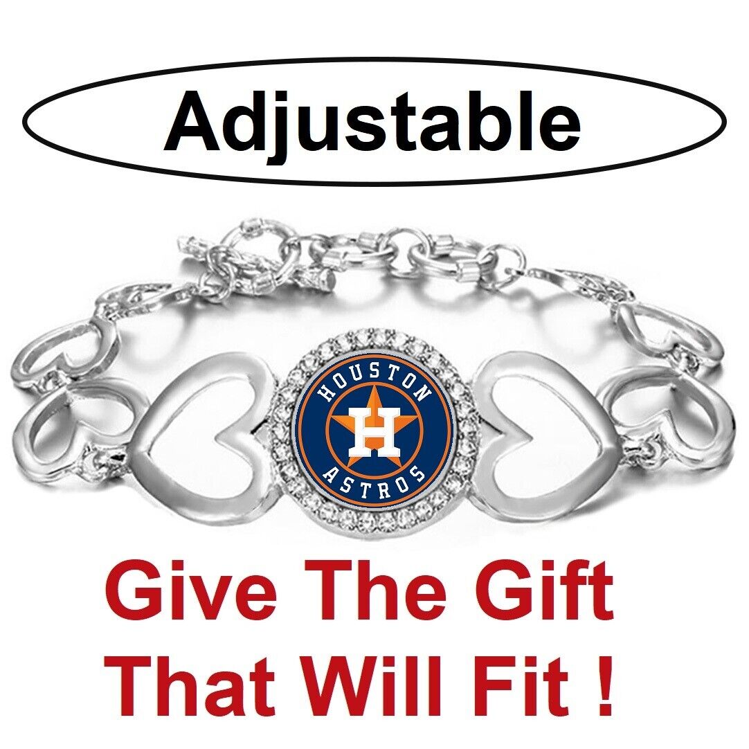 Houston Astros Women'S Silver Adjustable Heart Bracelet W Gift Pkg D27