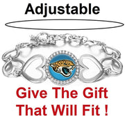 Jacksonville Jaguars Womens Heart Link Adjust. Bracelet W Gift Pkg D27