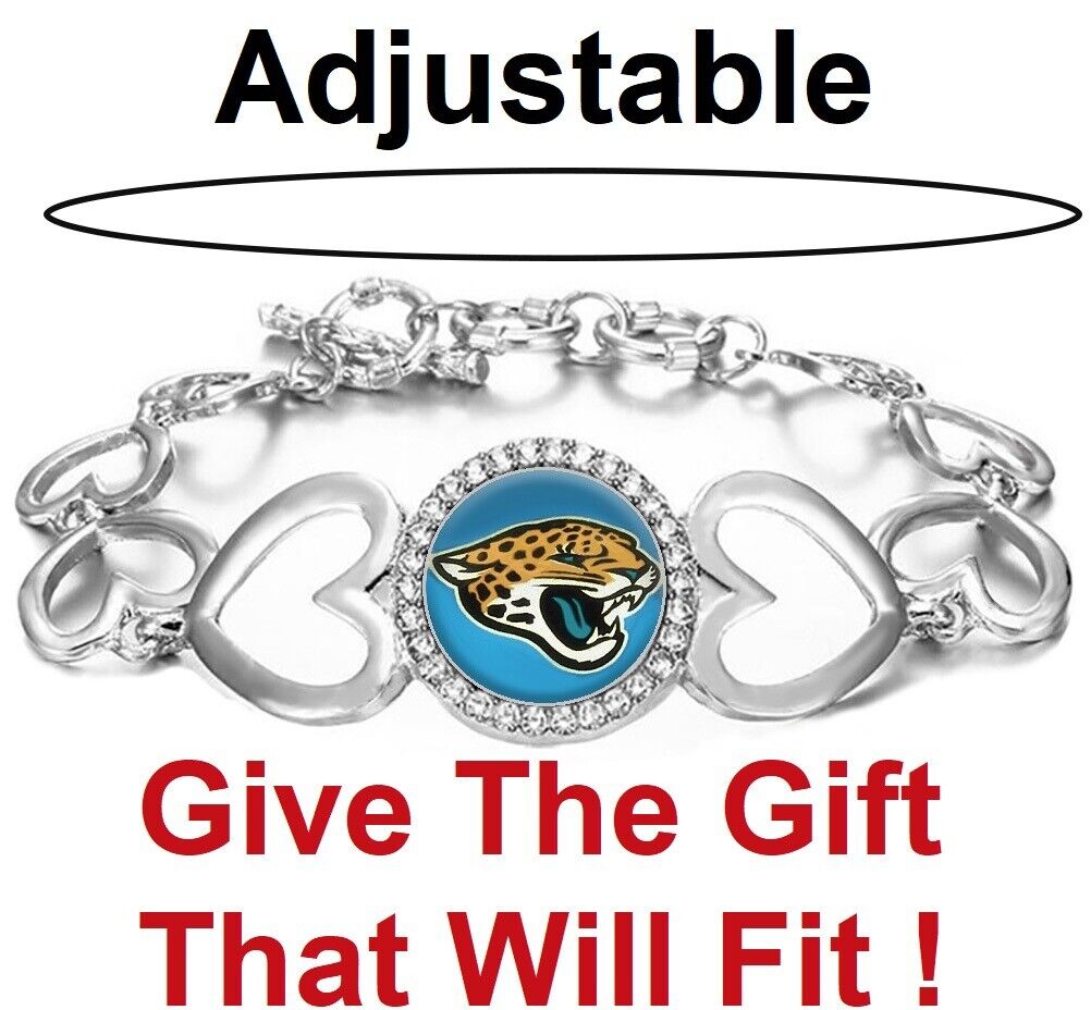 Jacksonville Jaguars Womens Heart Link Adjust. Bracelet W Gift Pkg D27