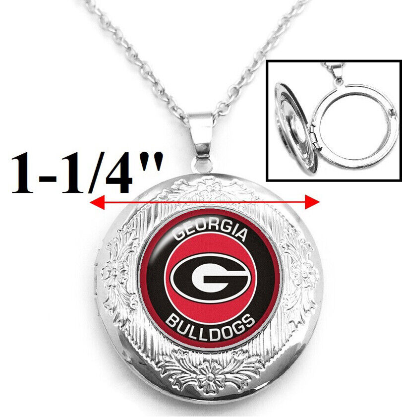 University Georgia Bulldogs Women Sterling Silver Link Chain Necklace Locket D16